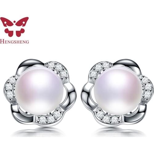 Flower Stud Natural Pearl Stud Earrings 925 Sterling Silver Earrings For Women 100% Genuine Pearl Earings Fashion Jewelry