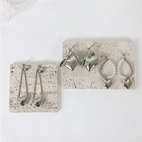 3 Designs Silver Color Metallic Heart Drop Earrings for Women Long Chain Beaded Pearls Love Hanging Dangle Earrings Pendientes