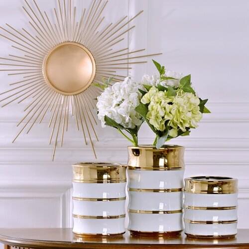 Modern home ceramic vase simple Chinese white gilt flower vase home decoration living room dining room decoration