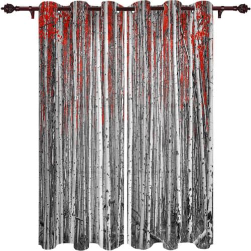 Modern Curtains Red Leaf Tree Black And White Baby Room Bedroom Creative Curtains Kitchen Living Room Terrace Valance Curtains