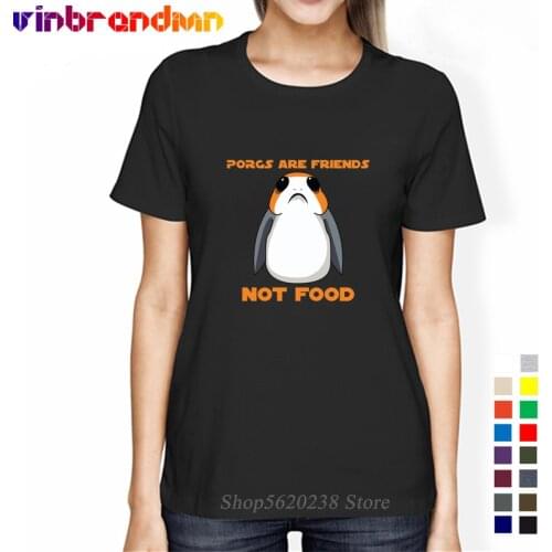 Funny Porg T Shirt Retro Porgs Are Friends Not Food Tshirt Women Cotton Short Sleeve Round Neck T-Shirts Animal Printed Tees