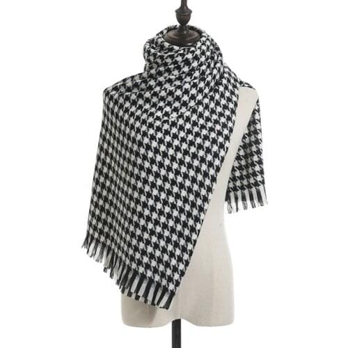 Women Autumn and Winter Check Cashmere Like Thermal Tassel Shawl Thickened Cold Proof Collar