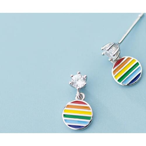 MloveAcc Authentic 925 Sterling Silver Rainbow Enamel Round Drop Earrings for Women Jewelry Arete Brincos