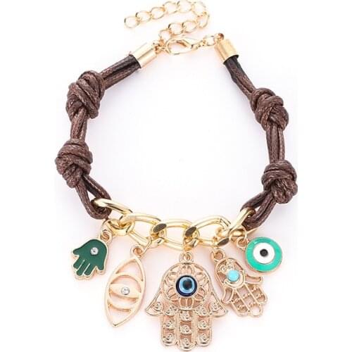 Women Bracelet Lucky Evil Eye Bracelets Ladies Bangles Palm Jewellery Hand Made Fashion Trendy Alloy Weaving Adjustable GIift