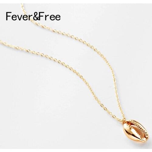 Fever&Free Fashion Lady Bohemian Sea Shells Necklaces Link Chain Ocean Cowrie Shell Conch Pendant Necklaces Summer Beach Jewelry