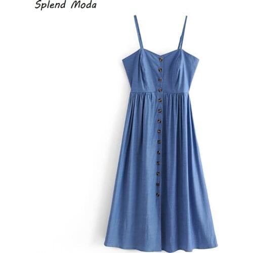 2021 Summer New High Waist Slim Single Breasted Chic Back Elastic Camisole Dress Women Casual Solid Color Fashion Vestido