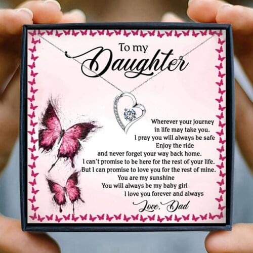 Women Pendant Necklaces Daughter Dad Girly Heart Crystal Necklace for Women Father Necklace Jewelry Christmas Birthday Gift