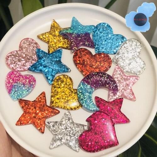 1Pcs Types Shiny Stars Moon Heart-shaped Resin Shoe Charms Shoe Buckle Decoration Fit Holes Backpack Kid X-mas Gifts Croc Jibz