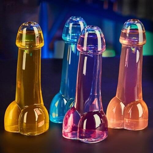 2 Pcs Penis Shape Glass Cup Creative Design Funny Cocktail Small Mouth Spoof Wine Glass For Fashion Parties Night Bar KTV Show