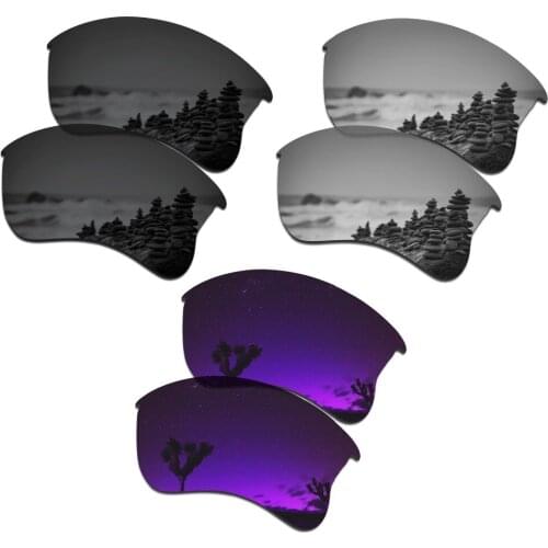 SmartVLT 3 Pairs Polarized Sunglasses Replacement Lenses for Oakley Flak Jacket XLJ Stealth Black & Silver Titanium & Purple