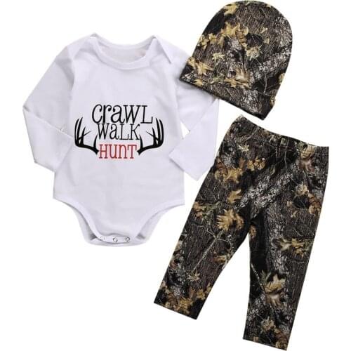 3PCS Clothes Set New Casual Baby Girls Clothes Boys Long Sleeve Tops Kids Romper Pants Hat Newborn Outfits Set