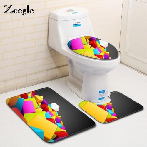 Zeegle 3PCS Bathroom Mat Sets Non Slip Floor Mats Bathroom Carpet Toilet Mat and Bath Rugs Absorbent Shower Room Carpet Foot Mat