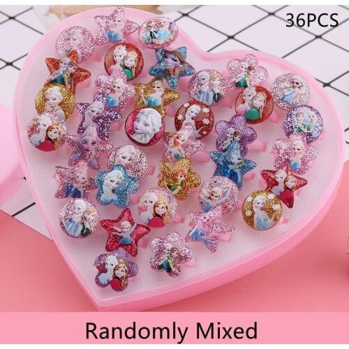 36PCS/Box Kids Makeup Toy Disney Princess Frozen Elsa Ring Beauty Fashion Toys for Girl Jewellery Kids Party Gift Favor