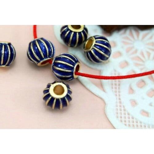 5pcs Buddhist beads accessories blue gilt gold dripping oil Plated Findings For Bracelet spacer Jewelry Making DIY fg4s
