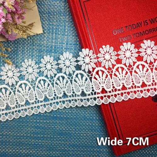 7CM Wide Exquisite White Embroidery Tassel Ribbon Flower Lace Fabric Collar Trim Dress Curtain DIY Clothing Sewing Supplies