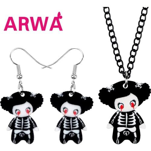 ARWA Acrylic Halloween Anime Skull Doll Jewelry Sets Print Necklace Earrings For Women Friends Kids Festival Gifts Accessories