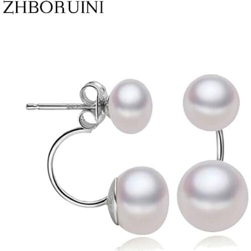 ZHBORUINI 2020 Fine Pearl Earrings Jewelry Freshwater Pearl Oblate Pearl Earrings 925 Sterling Silver Double Earrings Jewelry