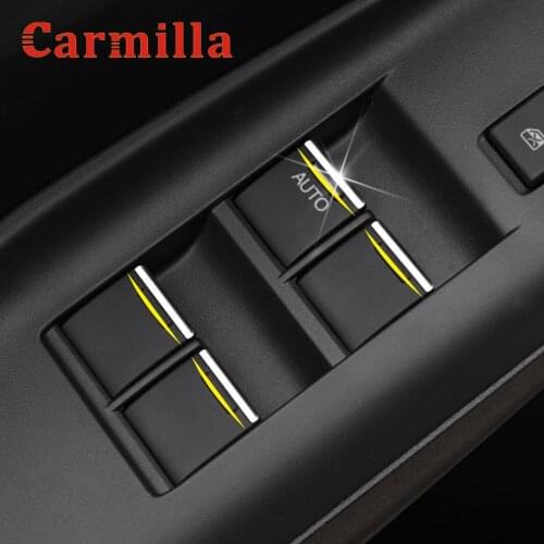 Carmilla Car Stickers for Honda Passport 2019 - 2021 Interior Window Lift Button Knob Protection Sequins Cover Trim ABS Chrome