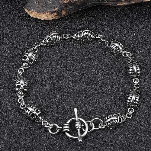 Trendy Jewelry for Men Skull Bracelets Stainless Steel Curb Cuban Link Chain Punk Rock Accessories Male Wristband Gift GL0028