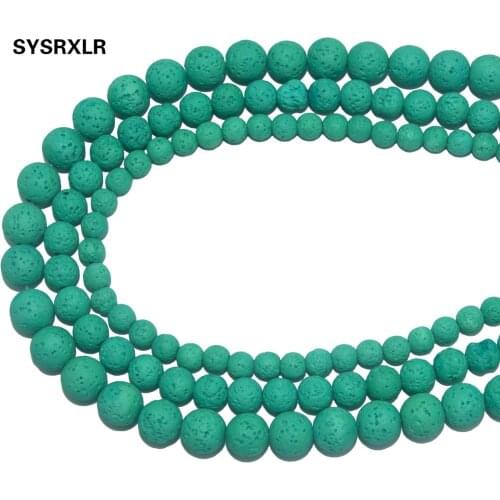 Wholesale Natural Stone Green Rock Lava Beads 6/8/10 MM Round Spacer Beads For Jewelry Making DIY Bracelet Necklace Material