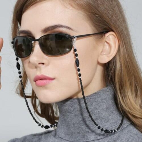Women Fashion Eyeglass Chains Black Acrylic Beads Chains Anti-slip Eyewear Cord Holder Neck Strap Reading Glasses Rope