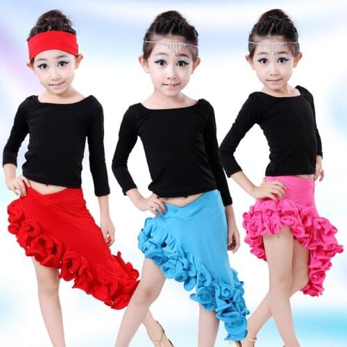 Irregularity Child Latin Dress Long Sleeve Childrens Ballroom Dance Costume Chacha/Tango/ Salsa Dance Dress Top+SKirt 16