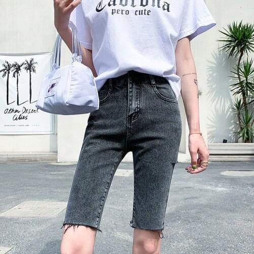 Pencil Jeans Woman High Waisted Jeans Skinny Hold Casual Style Ripped Jeans Biker Cycling Black Jeans Rock Knee Length Jeans