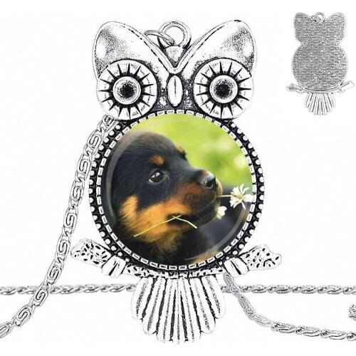 EJ Glaze For Women Glass Cabochon Choker Pendant Owl Necklace Bronze Color Jewelry Cute Pet Dogs Labrador Bulldog Poodle