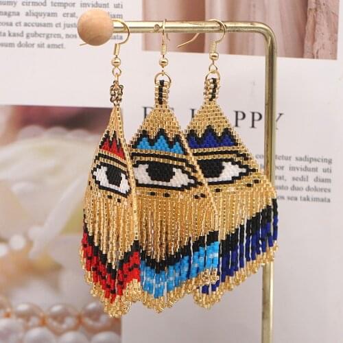 Go2boho Evil Eye Earring For Women 2021 Tassel Jewelry Fashion Handmade Bead Woven Jewellery Dangle Miyuki Large Earrings Gift