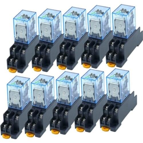 GTBL 10Pcs DC 12V AC Coil Power Relay LY2NJ DPDT 8 Pin HH62P JQX-13F with Socket Base