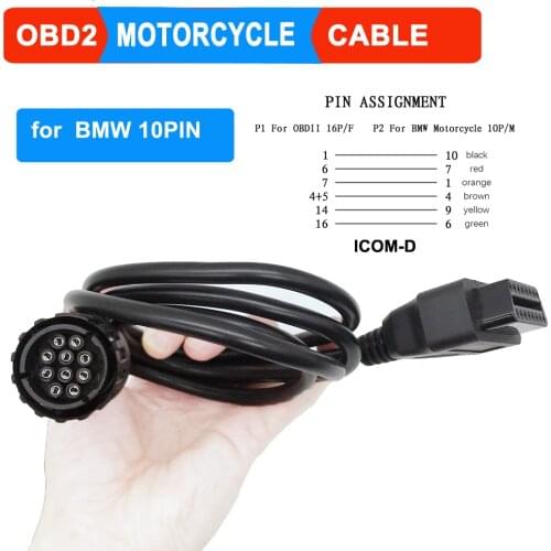 ICOM-D Cable for BMW 10 PIN to OBD2 16 PIN Motorcycle Diagnostic Cable High Quality