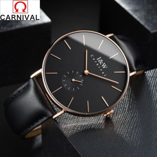 CARNIVAL Mens Watches Top Brand Luxury Quartz Watch Casual Leather Men Wrist Watch 30M Waterproof Male Clock Relogio Masculino