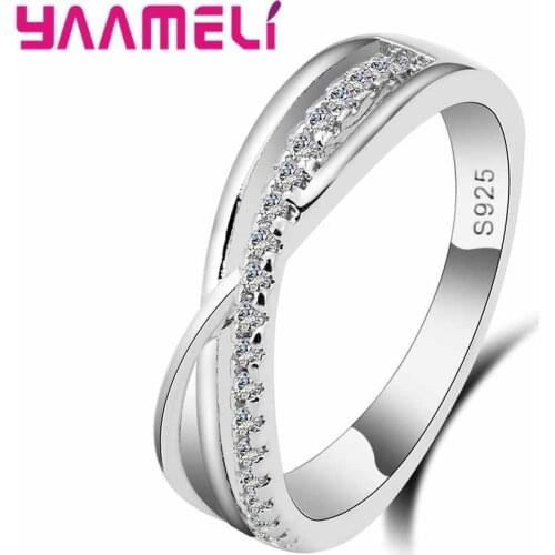 European Crystal Jewelry Wedding Ring With CZ Zircon Women 925 Sterling Silver Valentines Day Finger Rings Gifts Lover