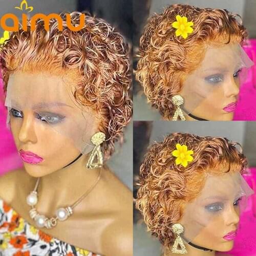 Short Bob Curly Ginger HD Lace Front Wig For Black Women Pixie Cut 13x2 Lace Closure Human Hair Wigs Glueless Pre Plucked 250