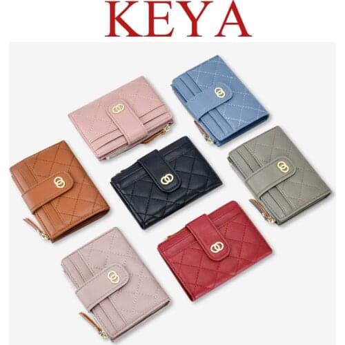 Womens Wallet PU Buckle Card Bag Grid Coin Purse Wallet 2021 New Summer Tri-Fold Wallet Hand Card Holder Aipper Coin Purse