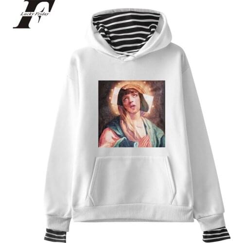 Kpop Virgin Mary Fake Two Piece Pullover Hoodies Sweatshirts 2019 Hip Hop Fashion Male Casual Streetwear Swag Hoodies