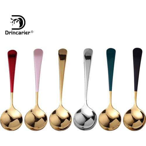 Stainless Steel Round Spoon Gold Coffee Spon Cake Dessert Spoon Korean Cute Creative Soup Spoon Home Western Restaurant Utensils