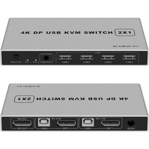 Dual Port 8K Displayport KVM Switch 4K/144Hz DP Switch 4KX2K/60Hz 2K / 144Hz Displayport 2 In 1 Out KVM USB