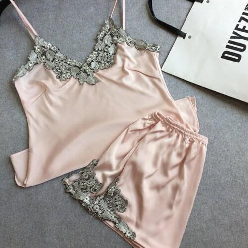 Summer Women Imitation Silk Suspenders Shorts Pajamas Suit Satin Soft High-Grade Homewear Intimate Lingerie Casual Homewear