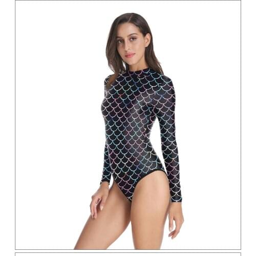 Summer Long Sleeve One-Body Swimsuit Women Sports Indoor Swimsuit 3D Printed Fish Scale Bikini Set Women
