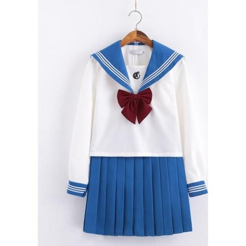 Sweet Light Blue School Girl Long Sleeve Japanese Sailor Suits Autumn College Middle High School Students Uniform S-2XL B70287AD