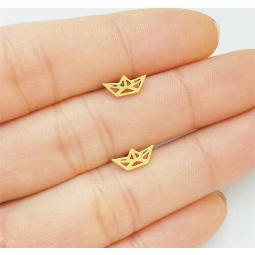 Mini Origami Boat Stud Earring For Women Stainless Steel Brincos Jewelry Vintage Pendientes Mujer Birthday Gift