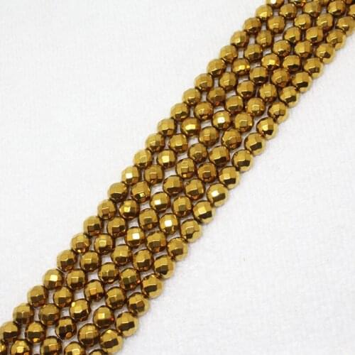 Mini. order is $7! 2-12mm Faceted Gold Golden Plating Hematite ironstone Round Spacer DIY Fa-store Loose Beads 15"