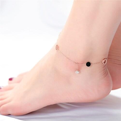 Korean Version Fashion Stainless Steel Anklets For Women Rose Gold 3G 25Cm Set Zircon ValentineS Day Present Jewelry
