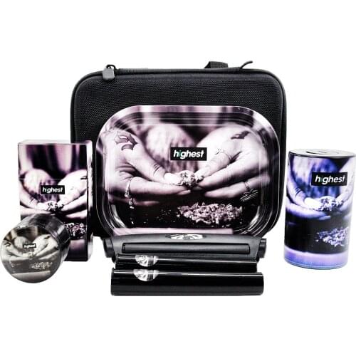 HIGHEST Tobacco Kit Zinc Alloy Smoking Grinder Metal Rolling Tray Plastic Airtight Herb Container Rolling Machine