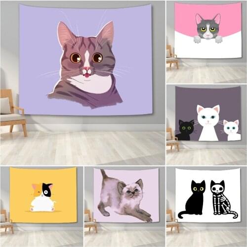 Cute Cat Pattern Wall Hanging Tapestry Colorful Animal Wall Tapestry Bedroom Background Cloth For Living Room Dorm Tapestries