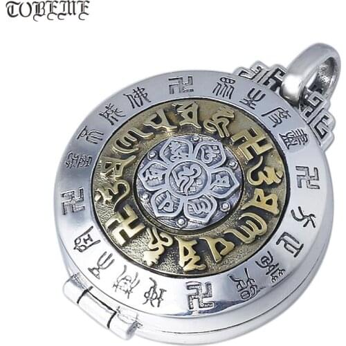 NEW! 925 Silver Tibetan Six Words Gau Box Pendant Sterling Buddhist Vajra Prayer Box Pendant Tibetan Dorje Symbol Gau Box
