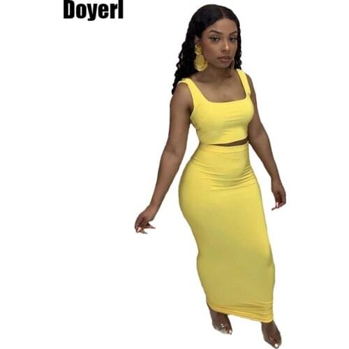 Solid Bandage Two Piece Set Women Skirt and Top Bodycon Dress Sets Sexy Club Outfits for Women Clubwear 2 Piece Summer Sets 2021