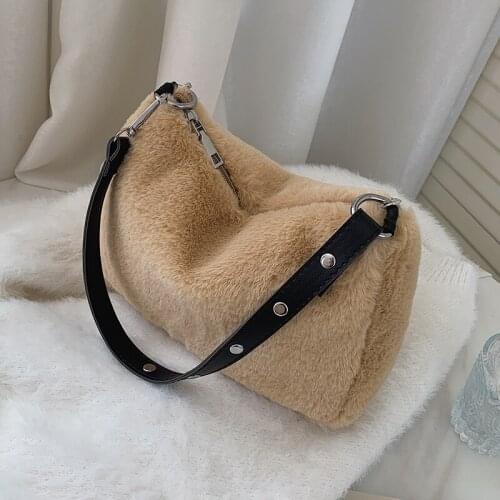 Plush Crossbody Bags For Women 2021 Womens Winter Trending Branded Shoulder Handbags And Purses Luxury Faux Fur Hand Bag