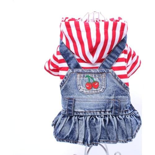 Striped Pet Dog Jean Dress Coat Denim Dog Cat Dress Fruit Patterns Clothes Pet Clothing 5 Design 6 Sizes